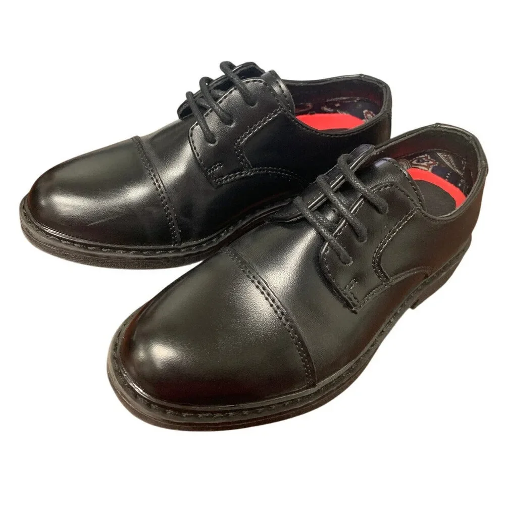 Bruno Marc Boys Size 11 Black Faux Leather Laced Dress Oxford Formal Shoes